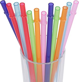 Dakoufish 12 Piece 9 Inch Reusable Plastic Thick Drinking Straws BPA Free Mason Jar Straws Plain Color (9inch, 6color)