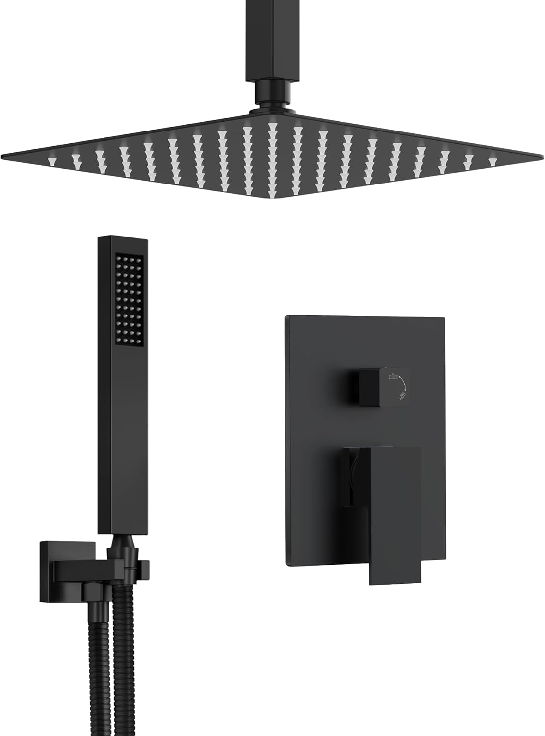 Shower System with 10" Ceiling Rain Head, Handheld Sprayer, Pressure Balance Valve, 2 Spray Modes Matte Black