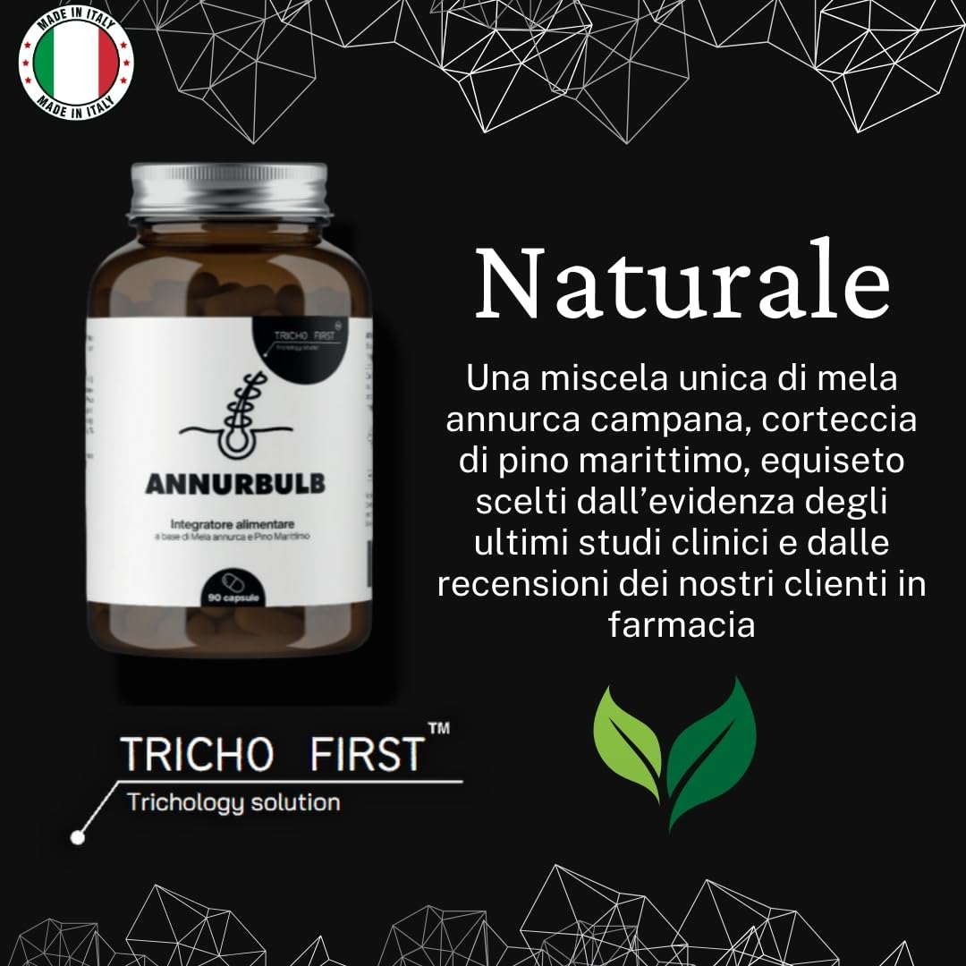 ANNURBULB - Integratore Capelli a base di MELA ANNURCA CAMPANA, PINO MARITTIMO, EQUISETO contro la Caduta dei Capelli- Formato da 90 CAPSULE - UOMO - DONNA