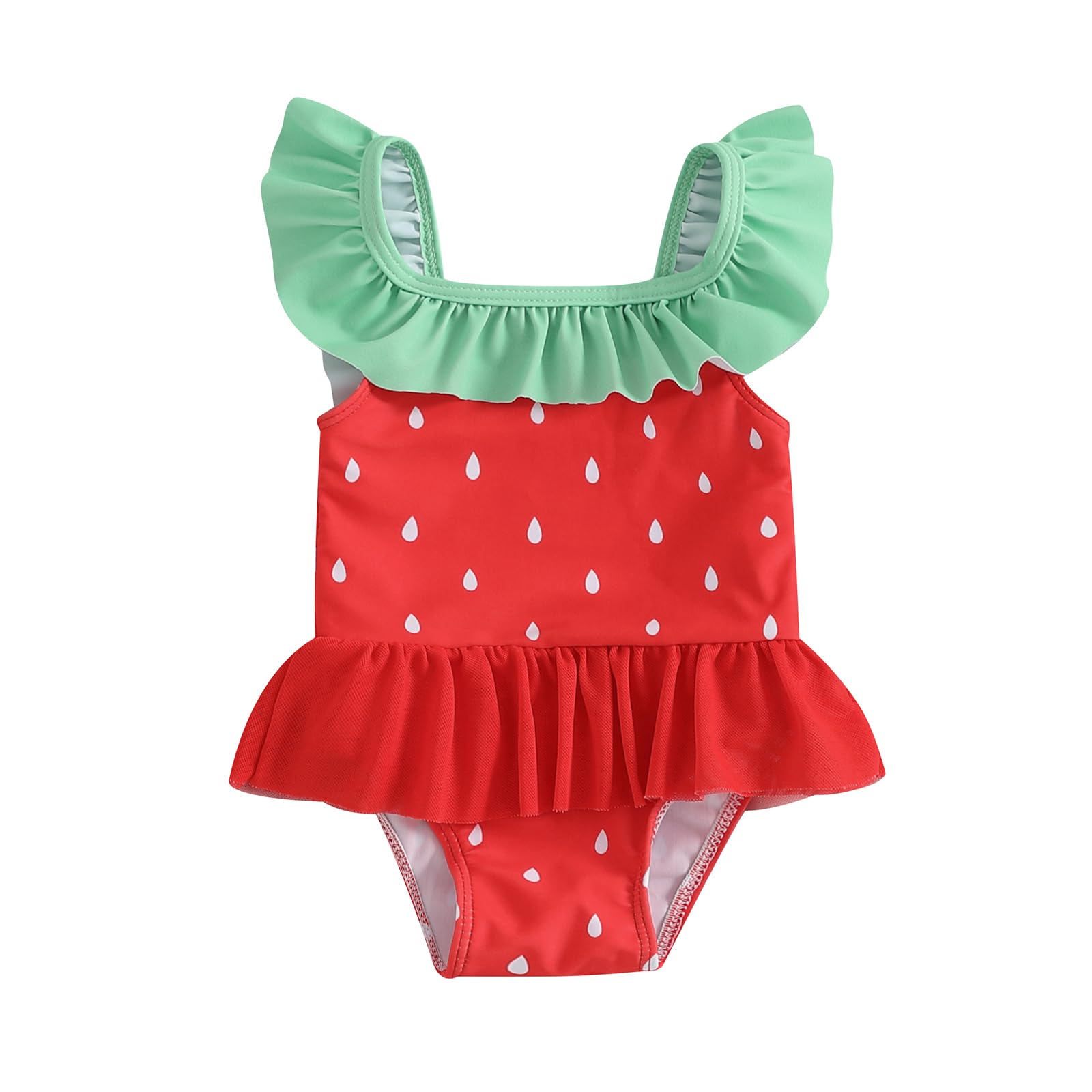 KMBANGI Toddler Baby Girl Swimsuit Ruffled Strawberry Sleeveless Swimwear One-Piece Baby Girl Bathing Suits 0-3Y (Red, 18-24 Months)