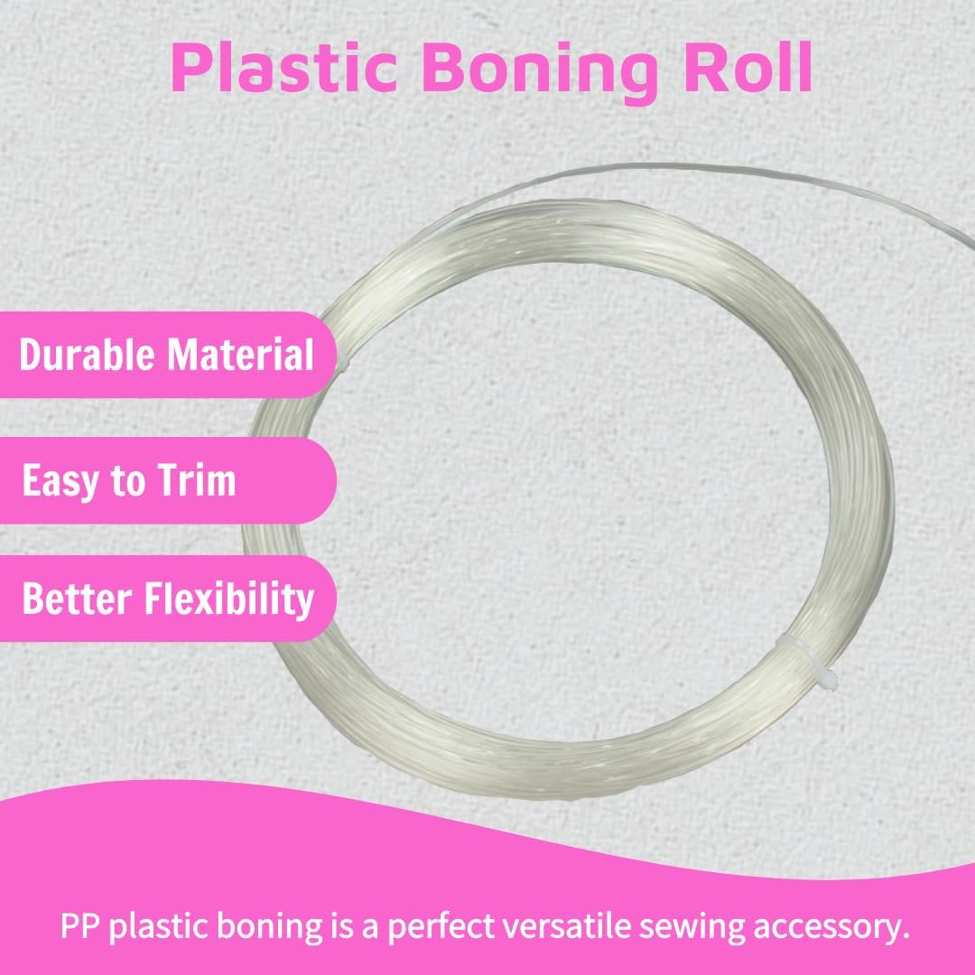 Transparent Plastic Boning Roll, 0.8-1.8mm PP Corset Strips Webbing Boning, 27 Yard Lengths for Lingerie, Dresses & DIY Sewing Supplies Gift for Sewing Fans (Transparent, 1.2 mm)