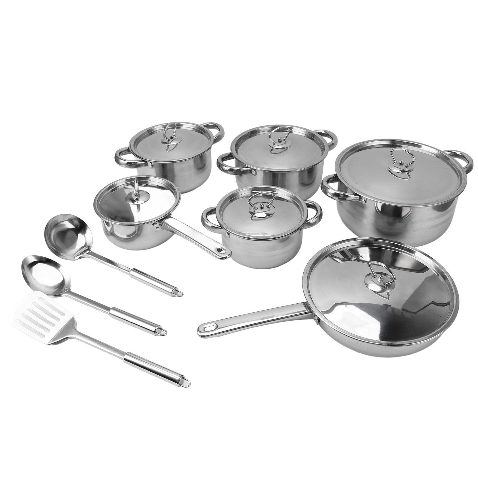 Dioche Juego de Ollas y Sartenes de Acero Inoxidable Juego de Utensilios de Cocina de Primera Calidad para Cocinar en el Hogar de Utensilios de Cocina Duraderos con Ollas para