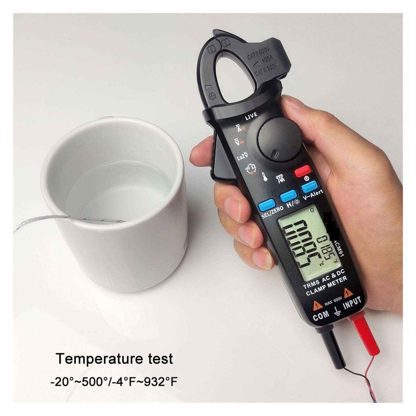 Pinza amperimétrica digital, Medidor De Pinza Digital Profesional, Amperímetro Precisión 1mA, Abrazadera DC AC 100A, Multímetro, Probador Voltaje Reparación Automática(ACM91Black and T1101)