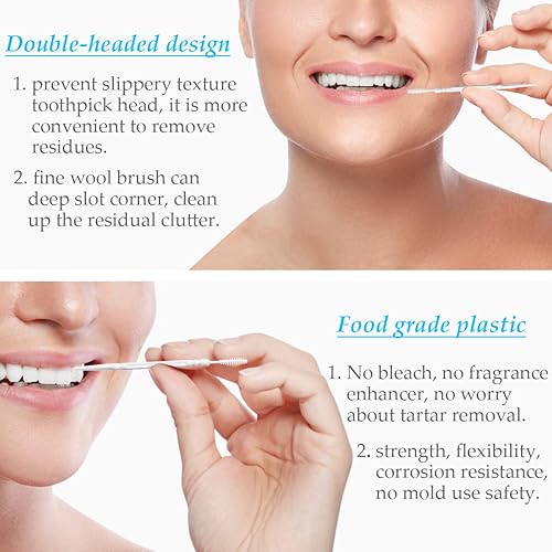 Miniatura 5 de FERCAISH Palillo de dientes interdental desechable de doble cabeza, paquete individual, 400 unidades, cepillo de plástico, palillos de dientes para