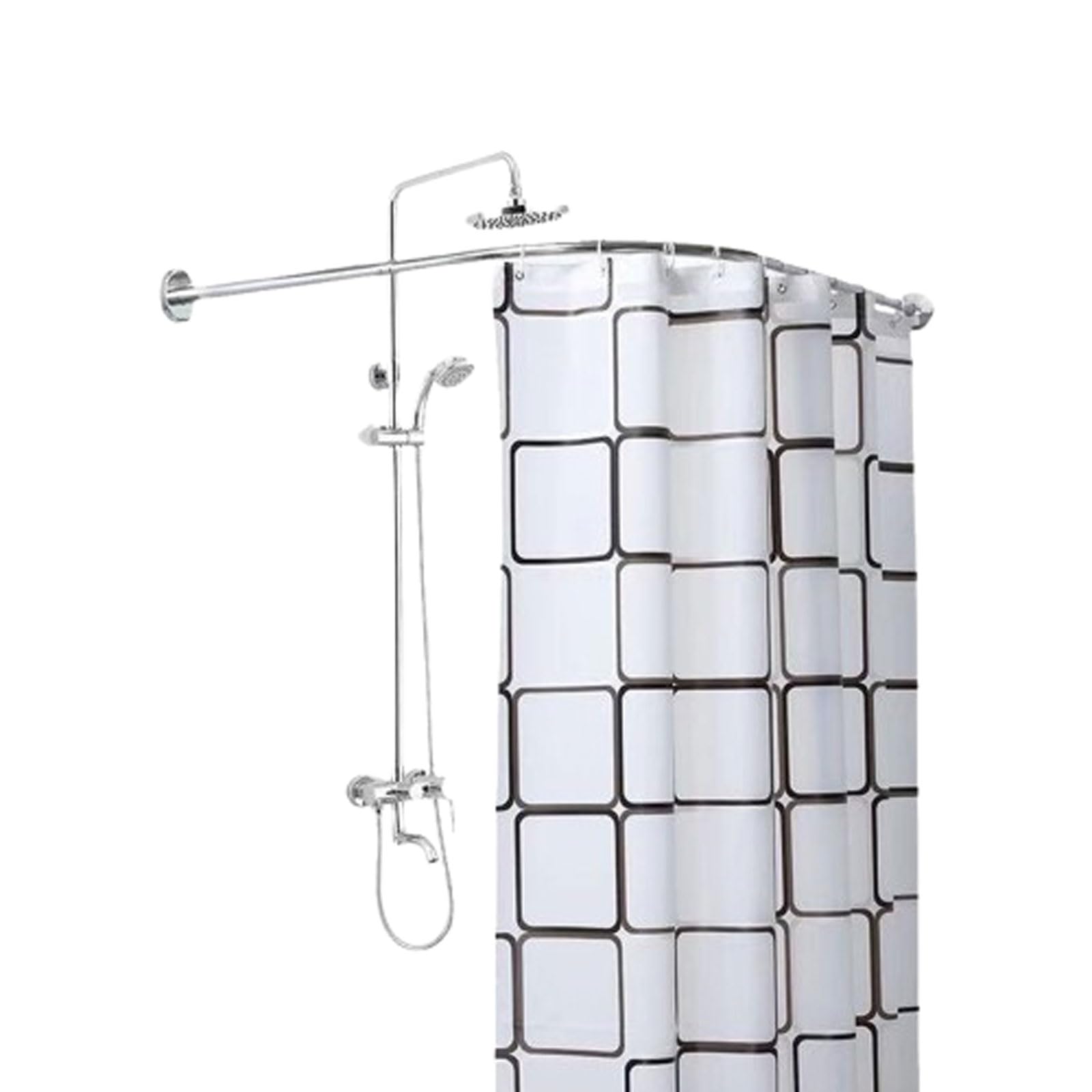 TapferBahn L Shape Curved Bathtub Rail,Steel Shower Corner Curtain Rail,L Shaped Corner Shower Curtain Rail,Stainless Steel 90° Curved Rod,Extendable,Drill Free Install,for Bathroom,Clothing Store
