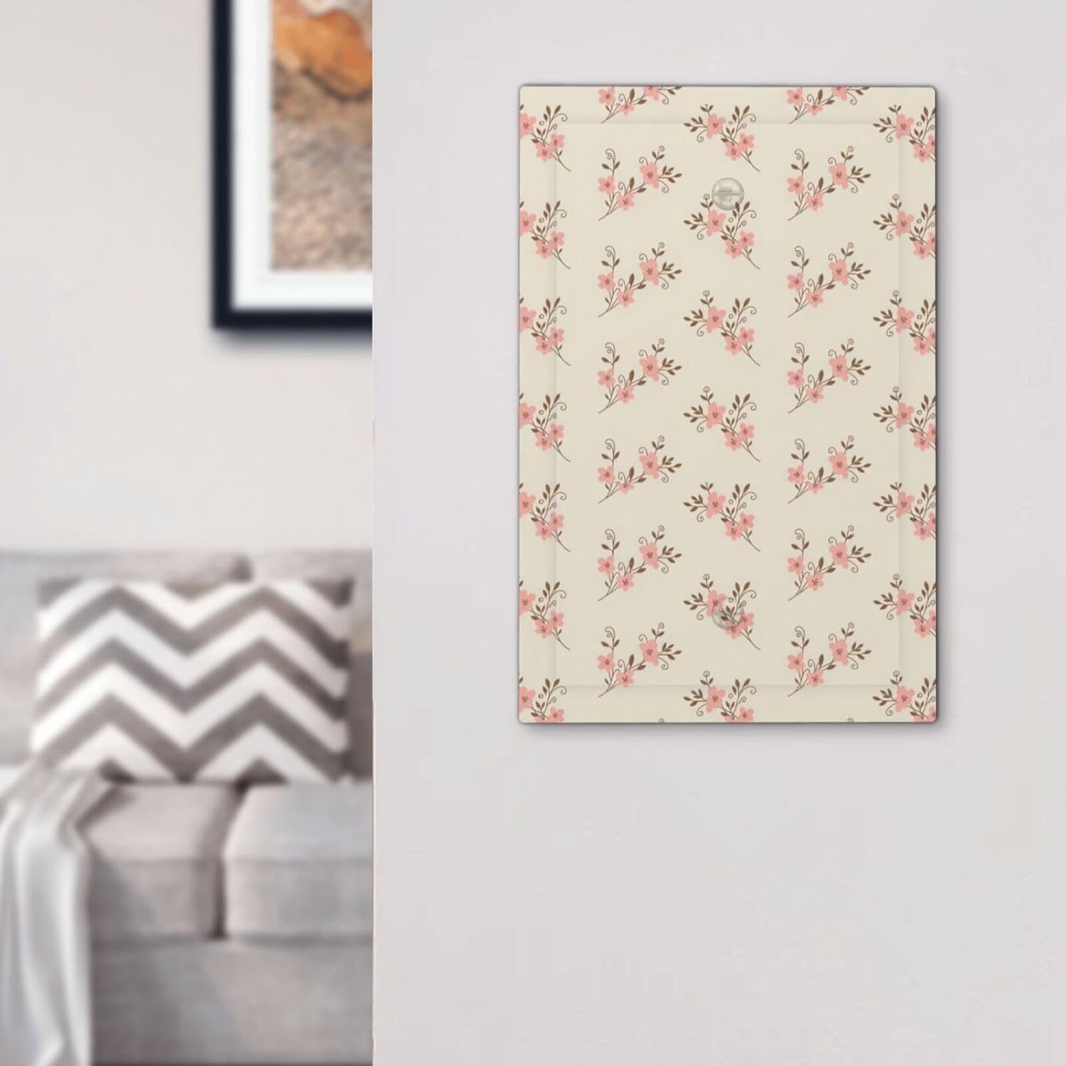 Light Switch Cover Pink Floral Clusters Brown Leaves Decorative Switch Plates 1 Gang Blank No Device Outlet Covers Electrical Wall Plates for Bathroom Bedroom Decor