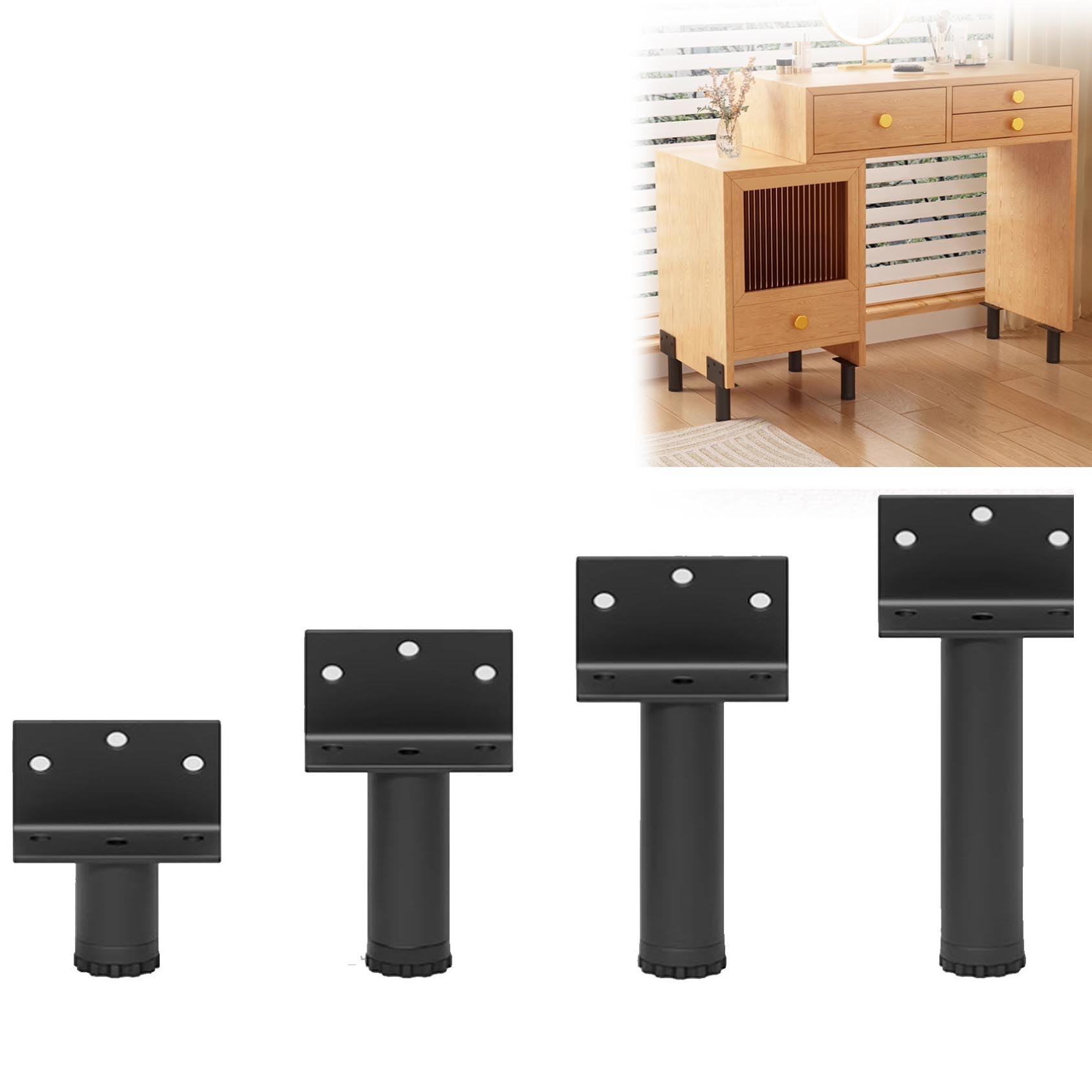 Patas ajustables de metal negro para muebles, paquete de 4 unidades de 30 cm de altura para sofá, cama, armarios, mesitas de noche y muebles de baño, patas de repuesto duraderas y elegantes
