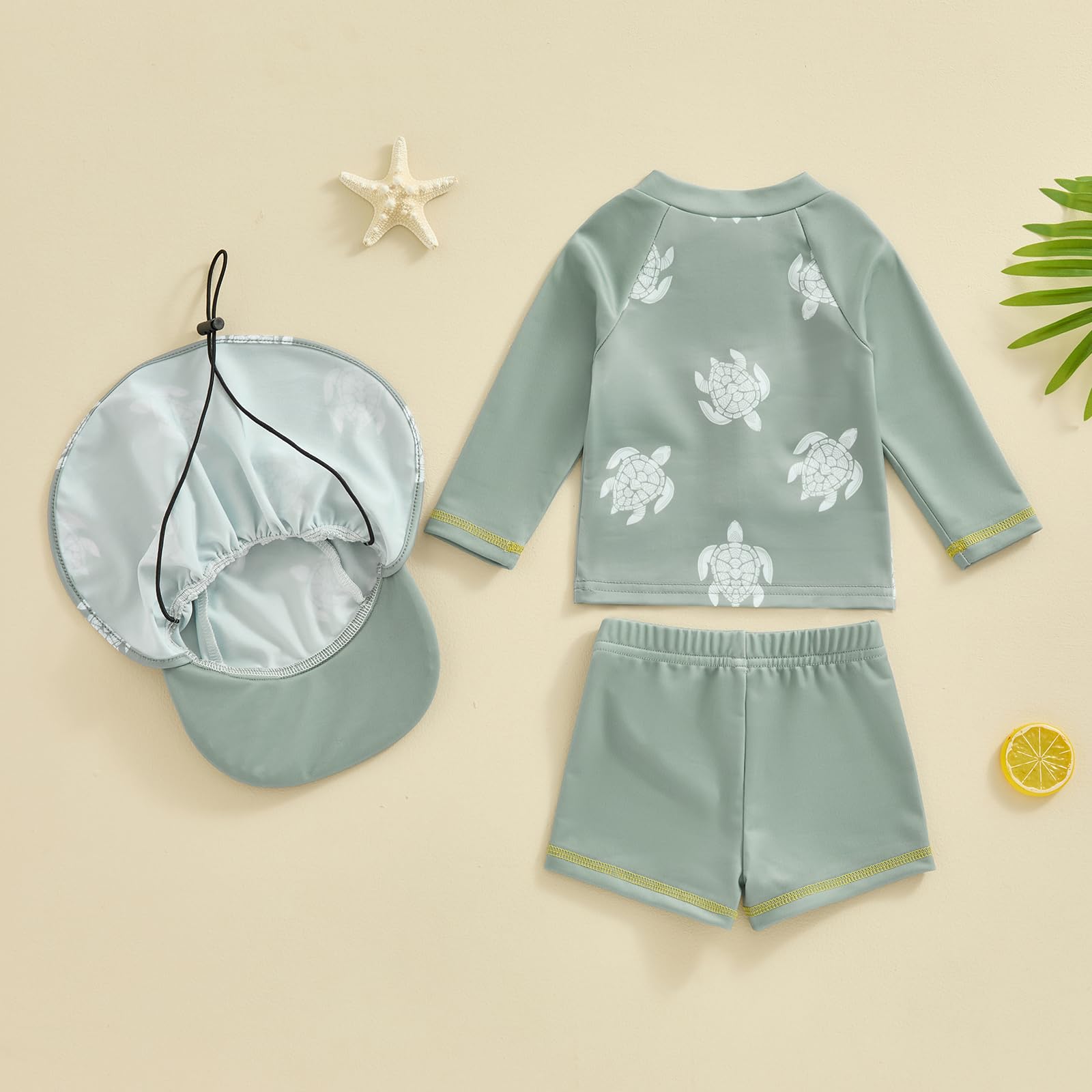 Ensemble Maillot de Bain Enfant Bébé Garçon 3 Pièces Anti-UV T-Shirt Zippé à Manches Longues + Short de Bain + Chapeau Proteciton Solaire pour Piscine Plage Vacances