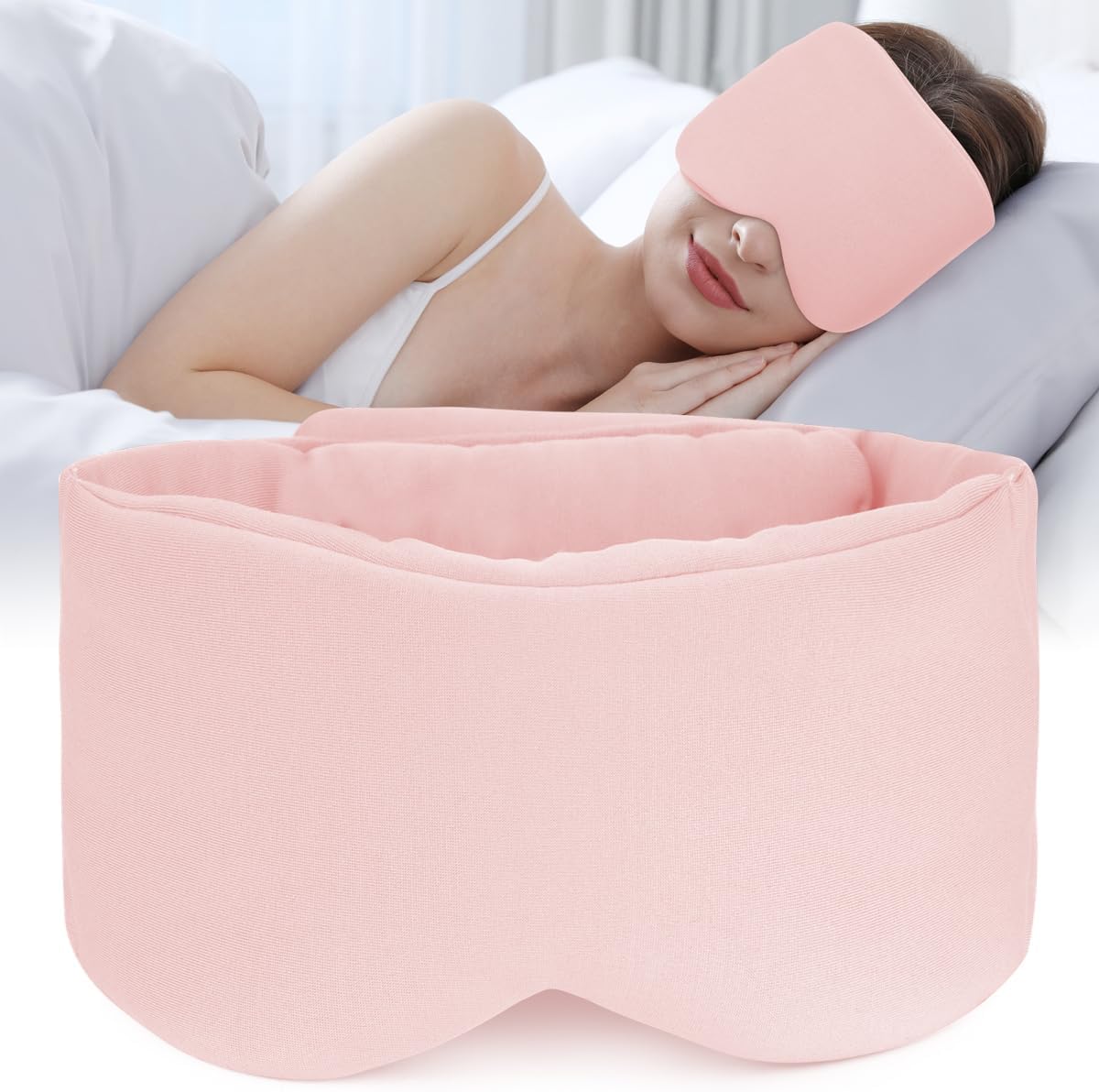 Hilph Cotton Eye Mask Blackout for Sleeping Women Men, 100% Blocking Light Ear Cover Sleeping for Side Sleeper, Soft Zero Pressure Blindfolds for Travel, Airplane, Night Shift, Nap Pink