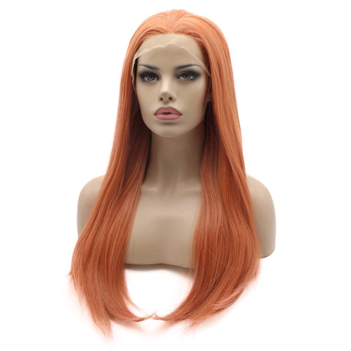 Lushy Straight Long Silky Rose Golden Mix Wig Half Hand Tied Heat Friendly Heavy Density Synthetic Lace Front Wig