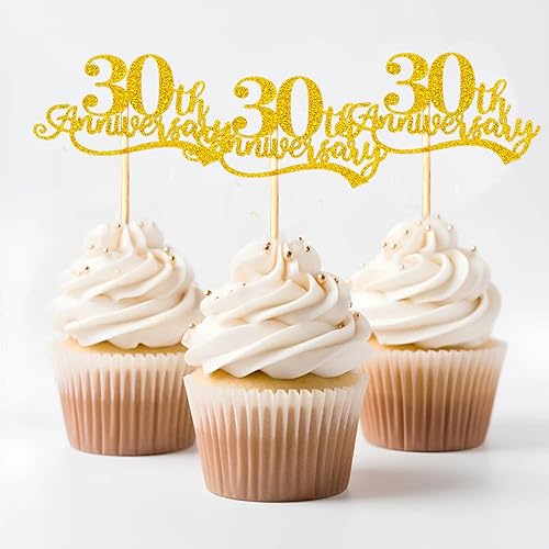 24 adornos para cupcakes de 20 aniversario, selecciones con purpurina para bodas, cumpleaños, jubilación y decoración de pasteles de fiesta de feliz