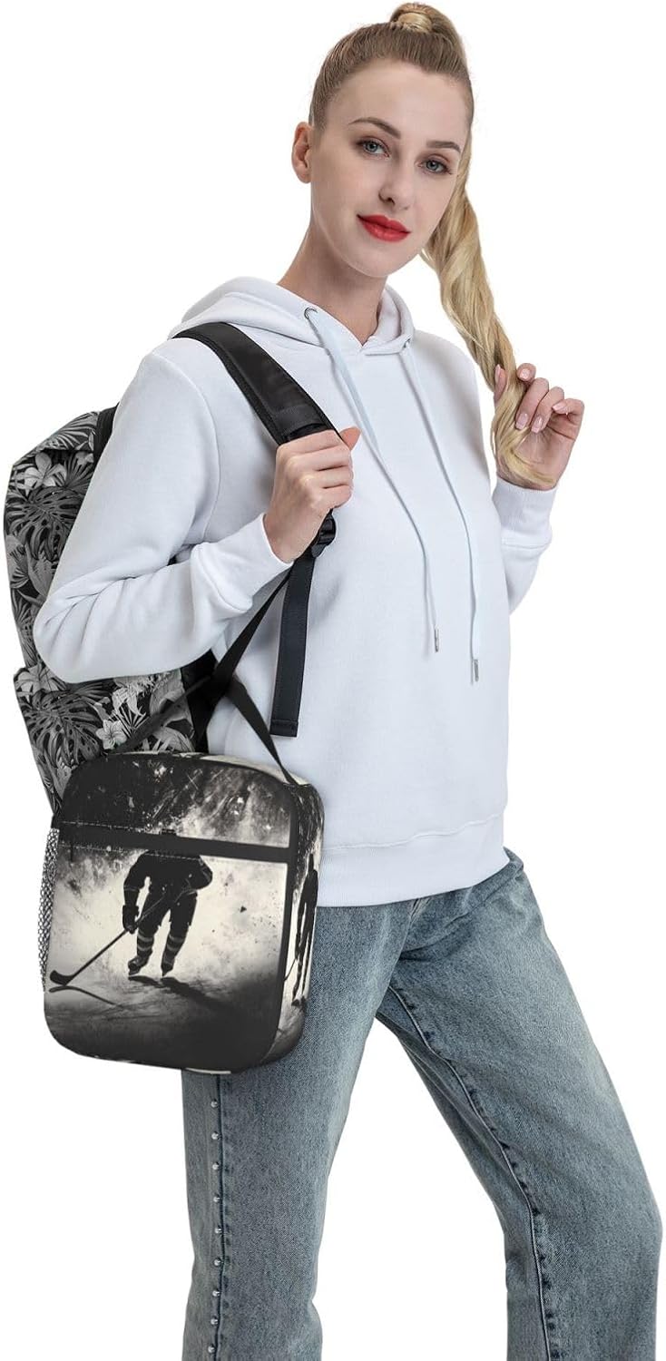 Hockey Insulated Lunch Box for Women Men Hockey Lunch Bag for Work,Picnic,Travel,Hiking,Beach Polyester