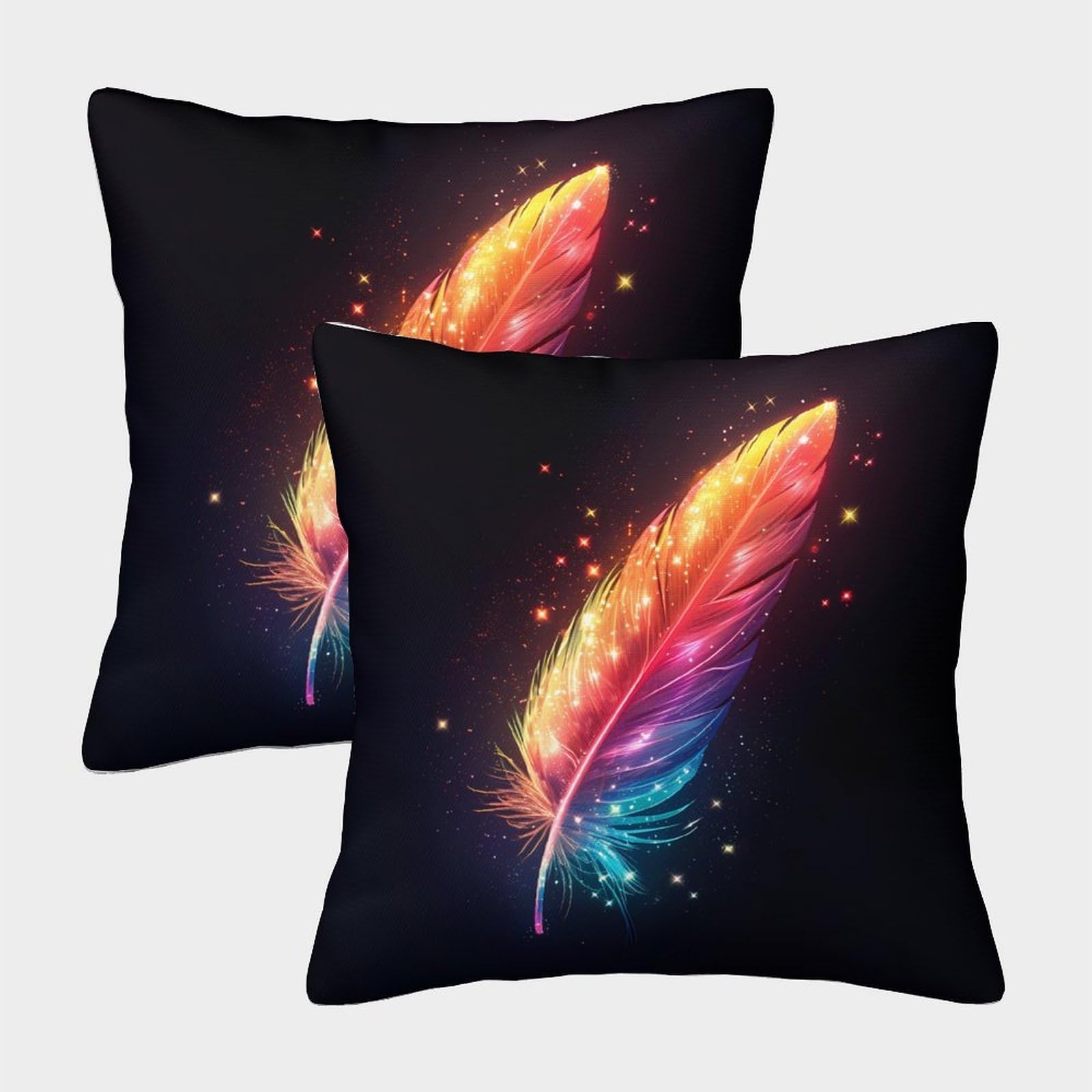 QFVANSIYO 3D Printed Colorful Feather Microfiber Pillowcase for Adults Teens Bedroom Decor Feather Pillow Cover Soft Washable 40x40cm