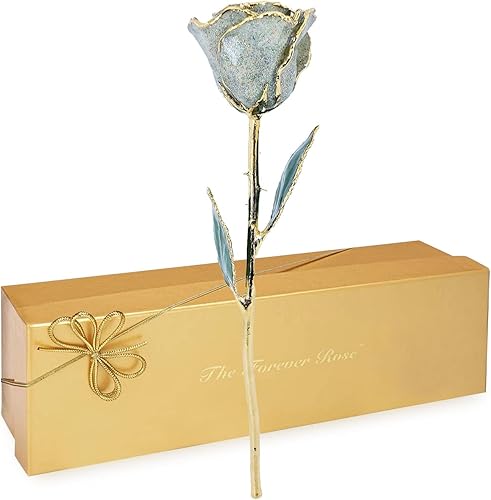 Miniatura 1 de Forever Rose Rosa de diamante bañada en oro de 24 quilates, piedra natal de abril, una rosa blanca real única y eterna sumergida a mano en oro de 24