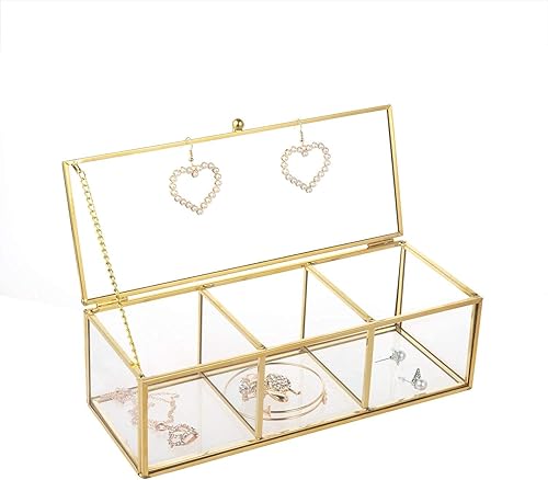 Miniatura 5 de Feyarl Caja de té de vidrio dorado, organizador de exhibición de concha de mar, cosméticos, encimera, caja de frascos, almacenamiento de joyas,