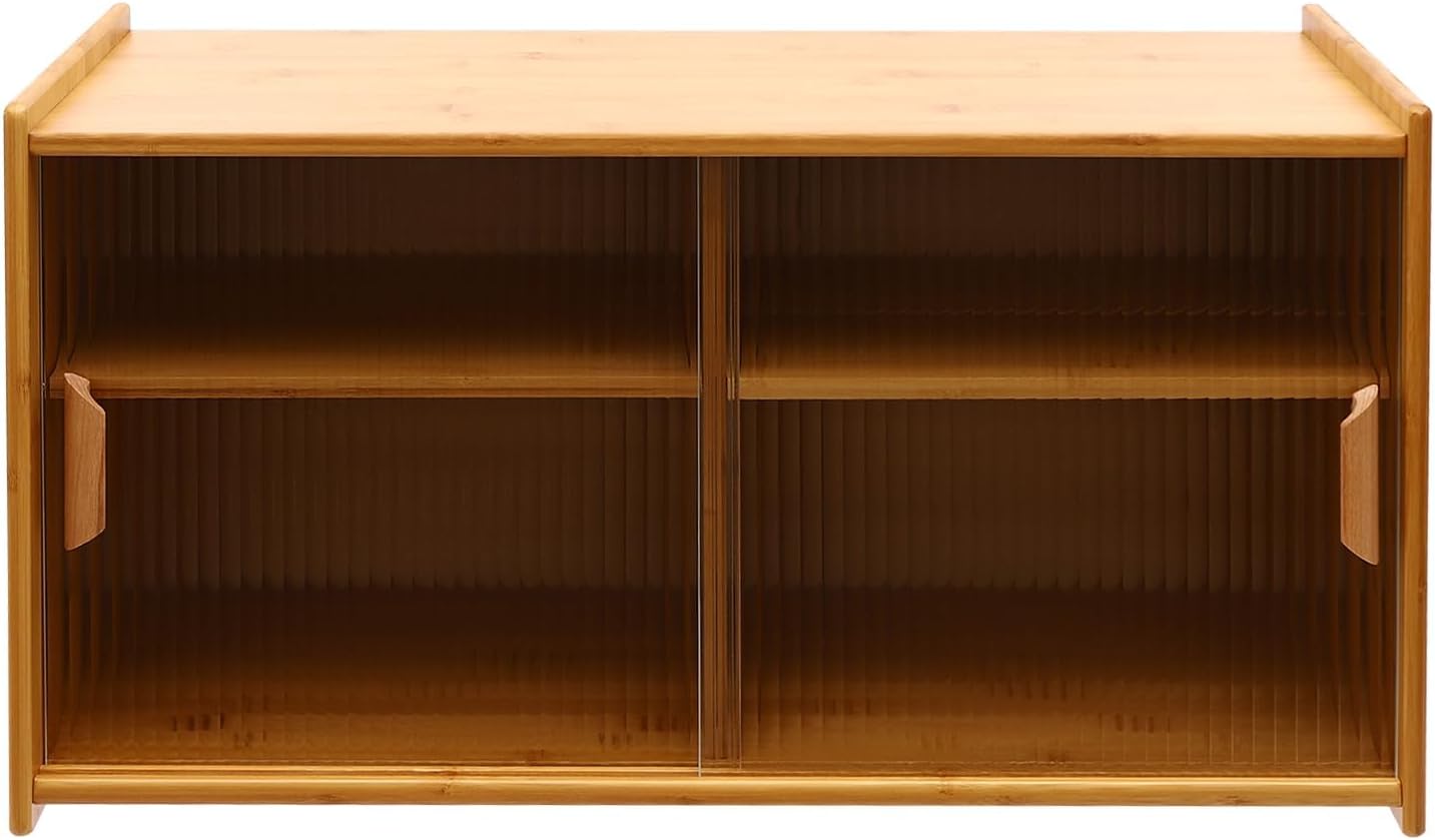 Adjustable Bamboo Wall Pantry Cabinet - Heavy Duty Sideboard with Tempered Glass Door & Countertop - Versatile Wall-Mounted Food Storage (77 cm)