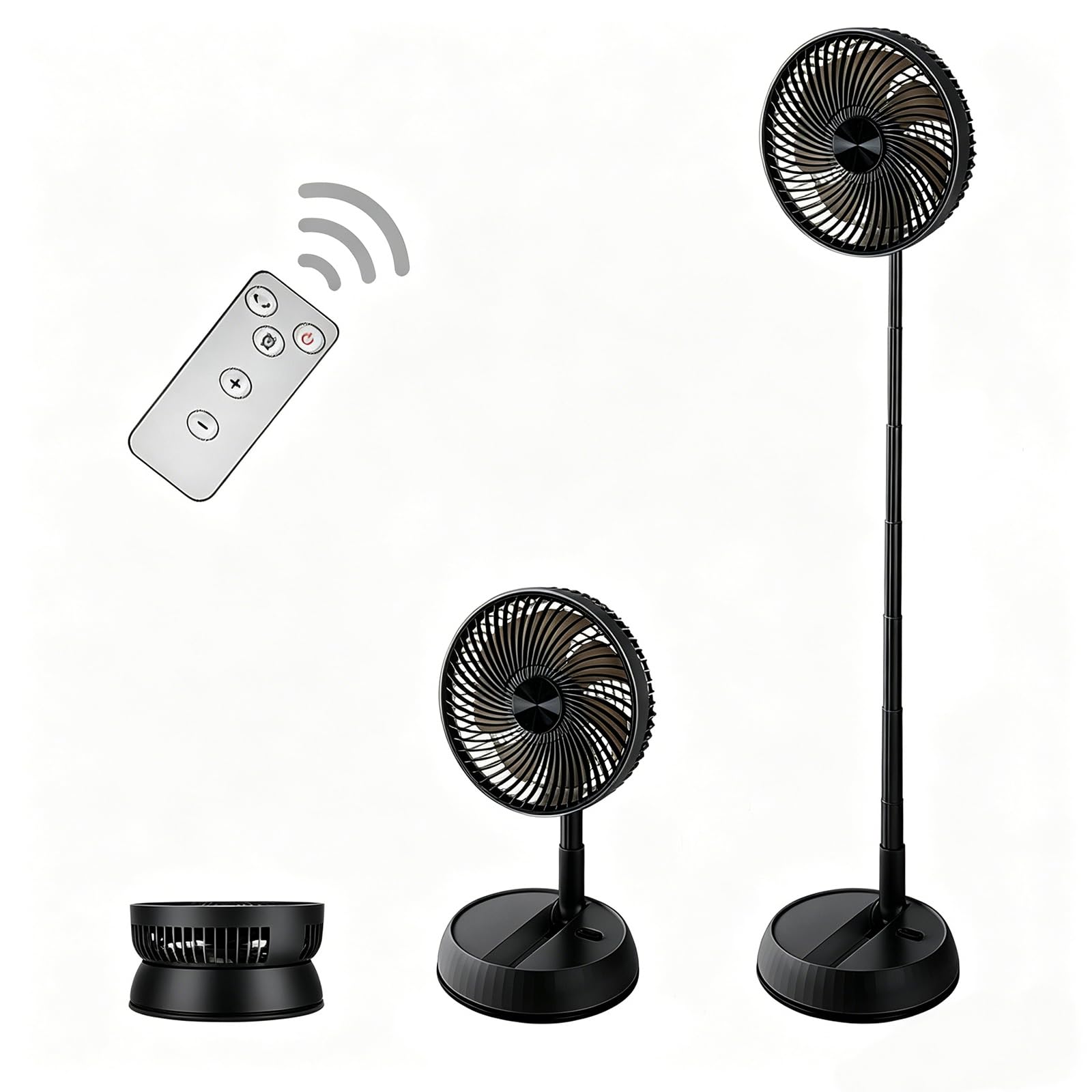 Ventilador de pie oscilante portátil, ventilador de pie plegable de 8 pulgadas, batería recargable de 7200 mAh, ventilador de mesa USB, altura ajustable, 4 velocidades, silencioso, con