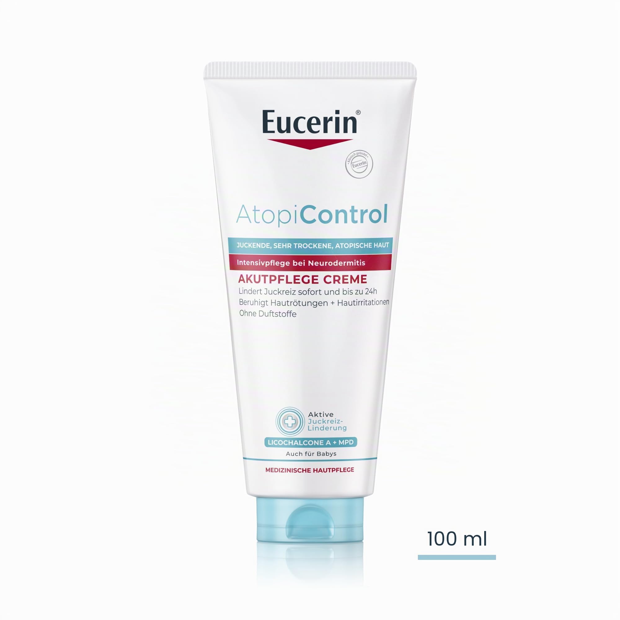 Eucerin AtopiControl Akutpflege Creme 100 ml,Hautpflege bei Neurodermitis | Akute Hautpflege bei trockener & atopischer Haut, Lindert sofort Juckreiz, Rötungen & Irritationen, Mit Licochalcone A
