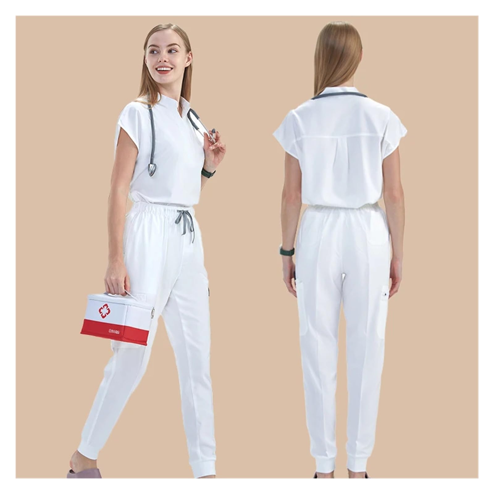 Uniforme Enfermera Uniformes de Hospital, Conjunto Uniforme médico con Cuello mandarín, pantalón Deportivo, Ropa Trabajo for Mujer, Trajes Suaves enfermería for clínica Veterinaria