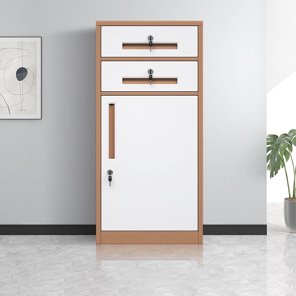SaryEdge Filing Cabinet Lockable File Cabinet for Home & OfficeDrawer Storage with Recessed Handles Bureau Un,Braun-Einheitsgr??e