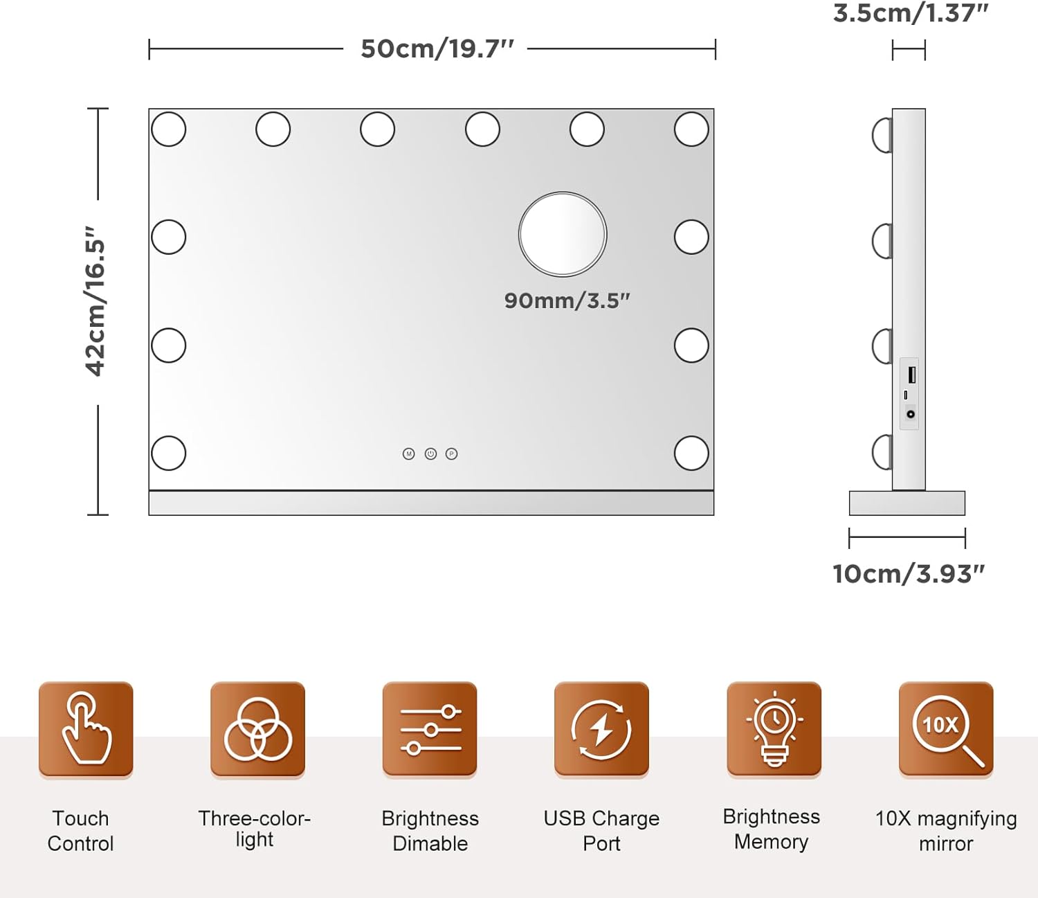 M MIVONDA Hollywood Vanity Mirror wall-mounted above a desk