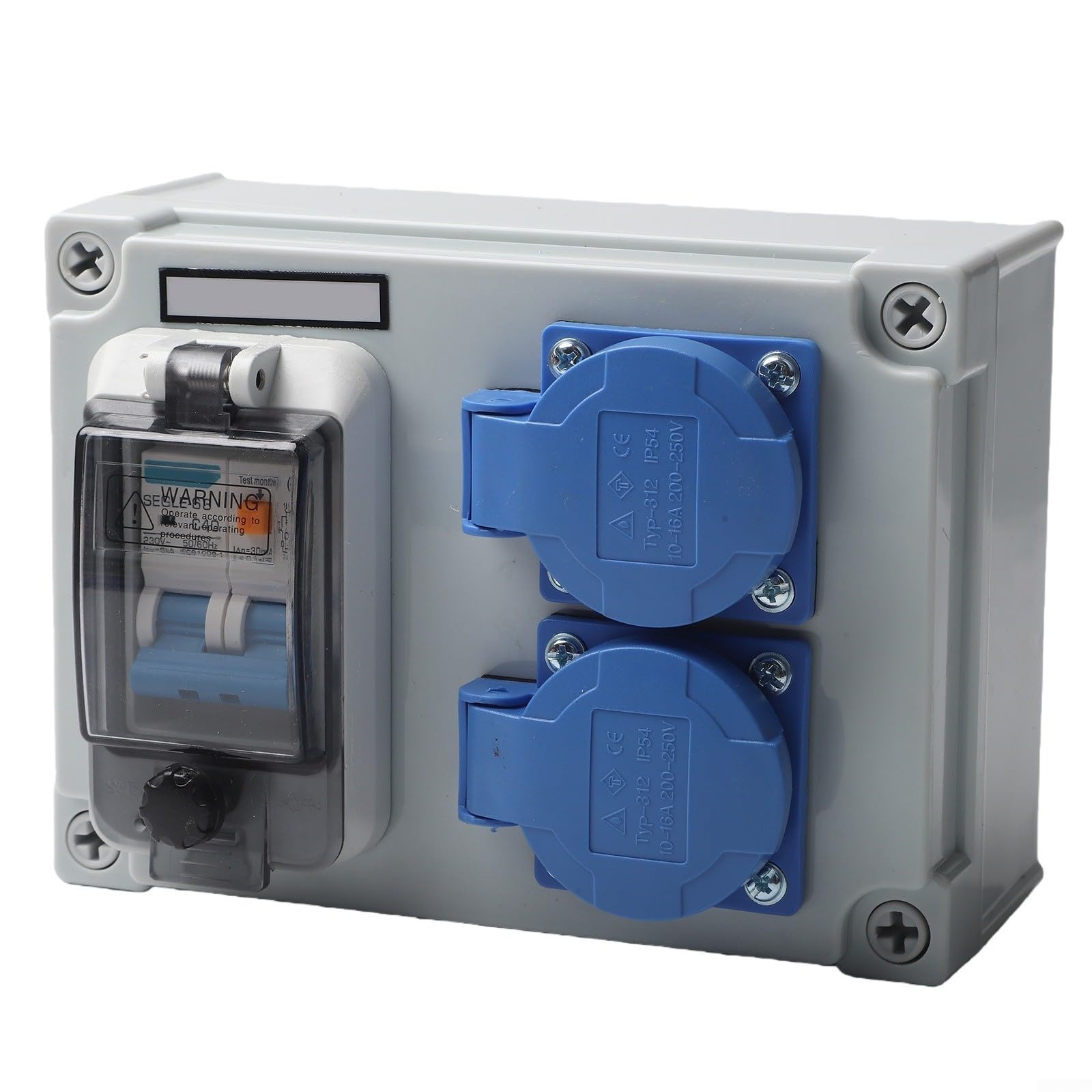 Distribuidor de pared de 2 vías con interruptor FI, 250 V/16 A, carcasa ABS IP67, para exteriores y talleres
