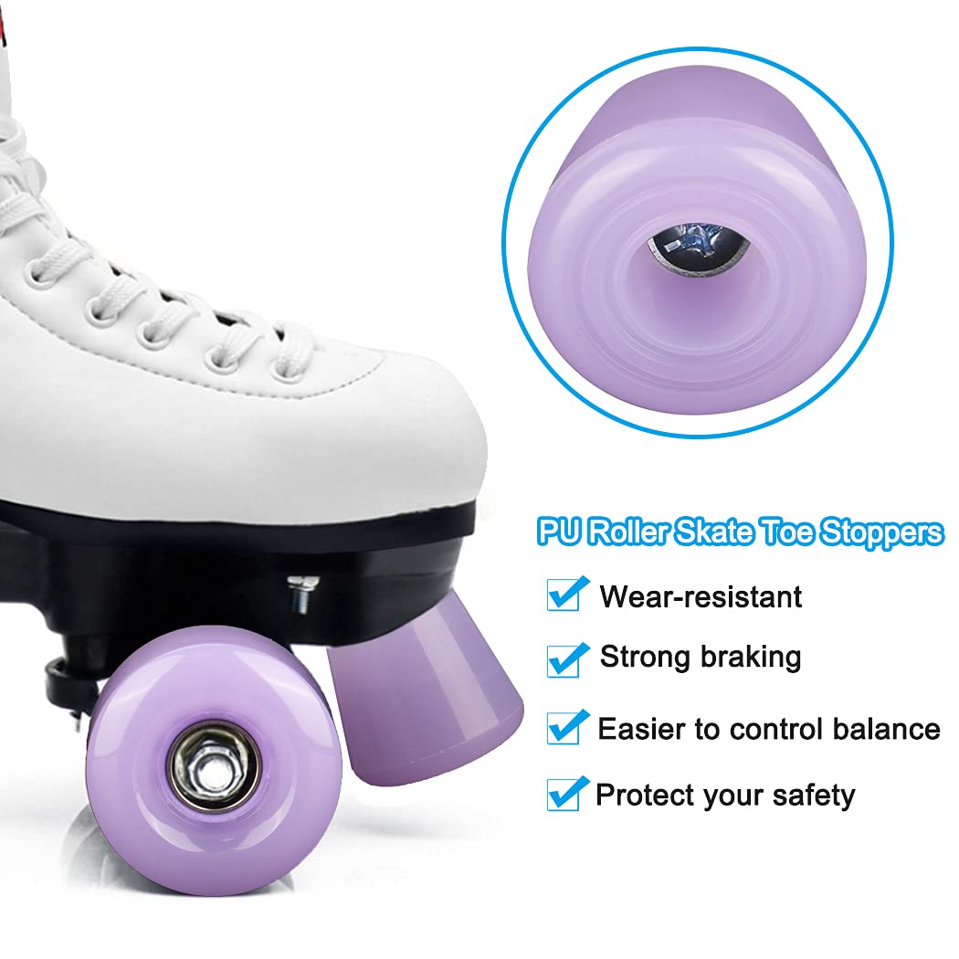 Tanzfrosch 8 Pack Roller Skate Wheels with Bearings Installed and 2 Toe Stoppers for Double Row Skating, Quad Skates and Skateboard Outdoor or Indoor Use, 32mm x 58mm 82A (Purple)