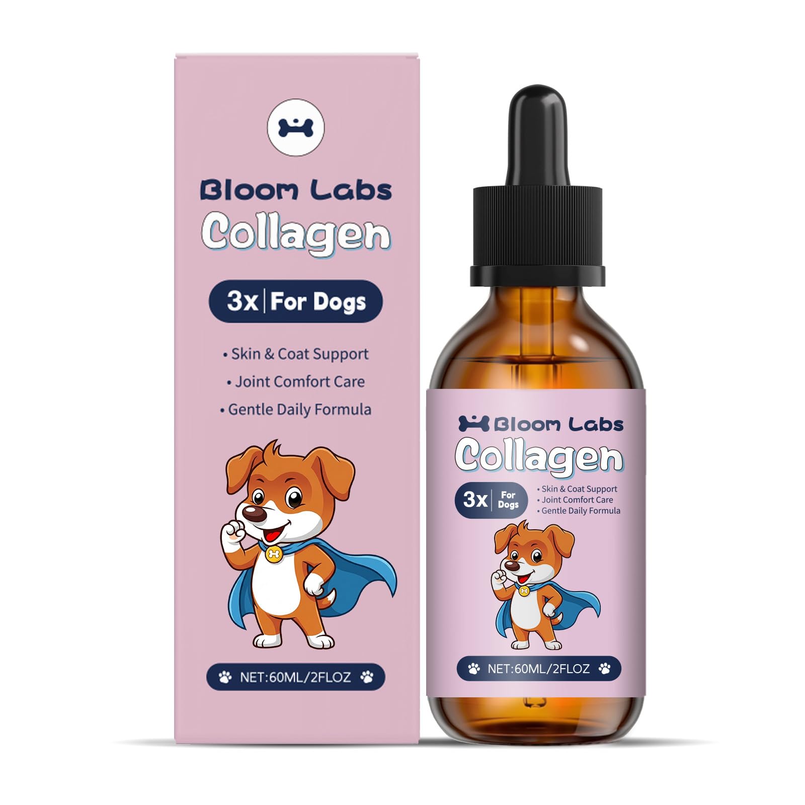 Bloom Collagen for Dogs,Bloom Triple Collagen for Dogs, Support for Skin, Coat, HIPS & Gut Health,2 fl.oz (1pcs)