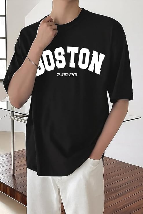 Barkeyo (Boston-ft) Oversized Drop Shoulder T-Shirt for Men — Pack of 2 | French Terry (Pink/Black) 5