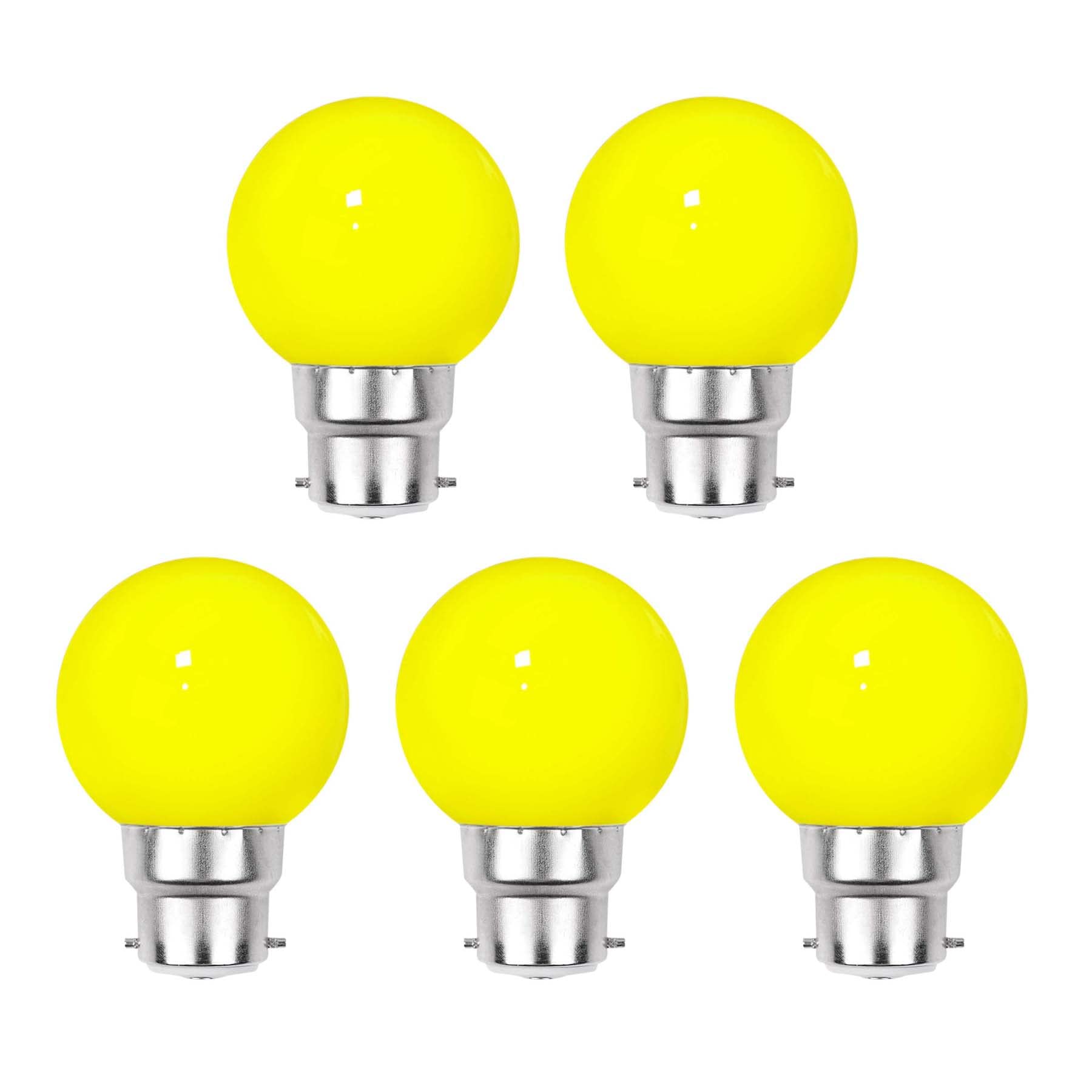G.w.s Yellow G.w.s® Pack Of 5, B22 Bayonet 3W G45 Led Coloured Light Bulb, Garden Party Wedding Festoon Lights