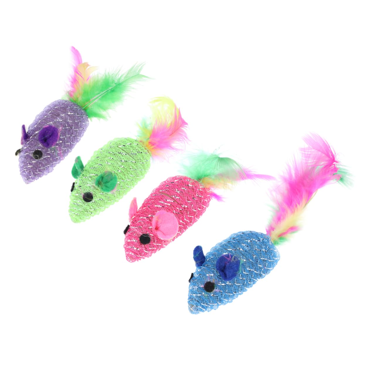 COLLBATH 10Pcs Cat Mouse with Feather Tails Lifelike Design for Interactive Play Random Color Pet Supplies for Cats and Kittens