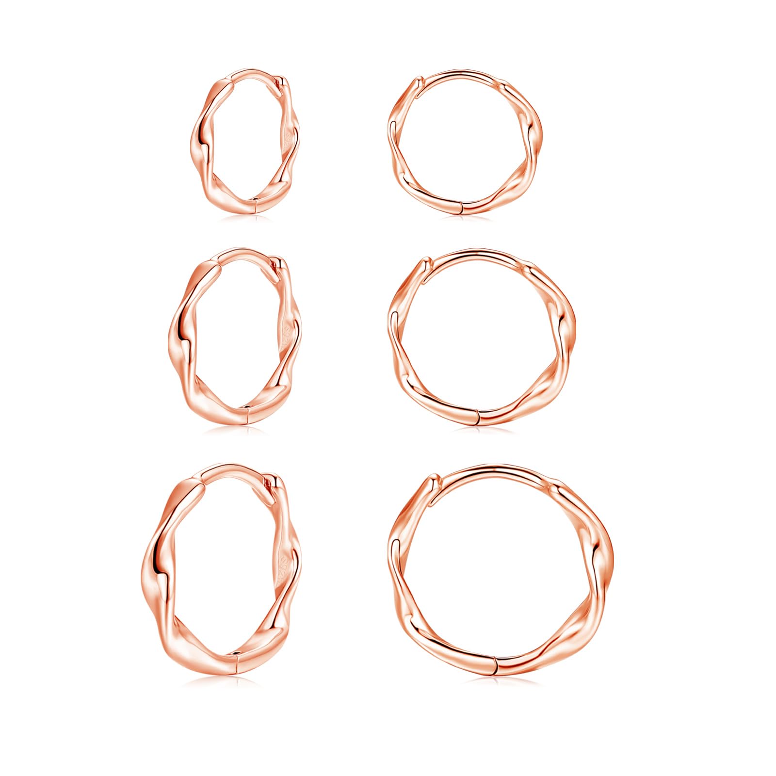 Estrellique Ohrringe Silber 925, 3 Paare 925 Sterling Silber Twisted Creolen Set Für Mehrere Piercings, Unisex Klein Schlafen Knorpel Huggies Ohrringe Rund Creolen Silber für Frauen Mädchen Herren