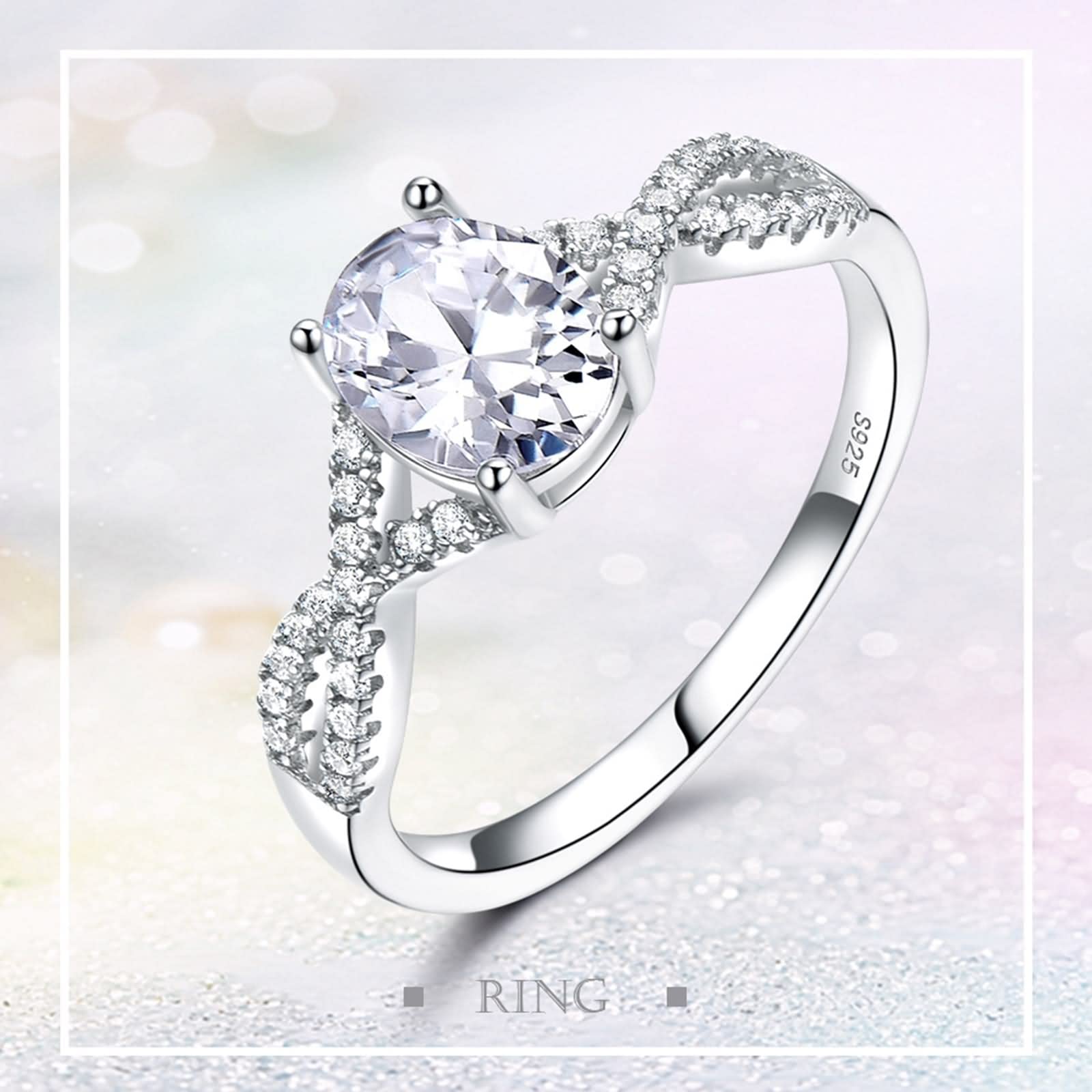 WXKAGF Eheringe Verlobung, Ringe aus 925er Sterlingsilber für Damen, einzigartig, elegant, X-Form, ovaler Zirkonia