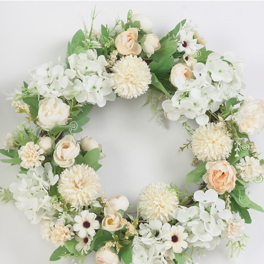 Couronne de pivoines artificielles blanches de 38 cm pour decoration de porte