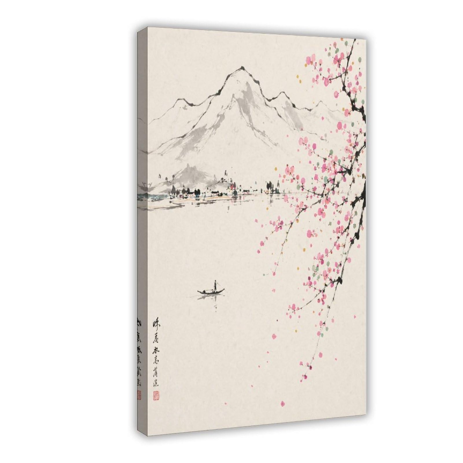 W7c8u2x3 Frame-Style-14 Mount Fuji Ink Landscape Canvas Wall Art, Cherry Blossom Hallway