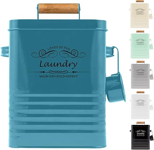 Miniatura 1 de ELITAPRO Contenedor de polvo de lavandería con cuchara dispensador moderno de polvo de lavandería con tapa decoración de almacenamiento y accesorios