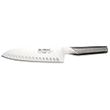 Global 7 inch Hollow Ground Santoku Knife - Lightweight Japanese Stainless Steel, Razor-Sharp Edge, Made in Japan, G-80