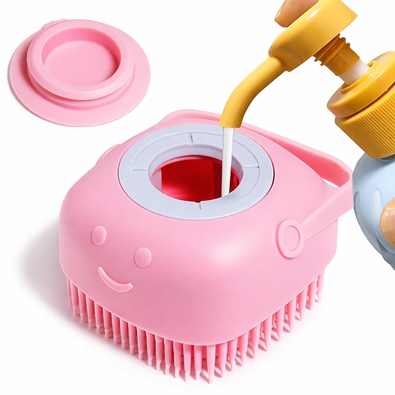 Body Scrubber Silicone Bath Brush with Shower Gel Soap Dispenser | Soft Exfoliating Shower Scrubber | Reusable BPA-Free Body Cleaning Brush for Men & Women (Pink)-image-42
