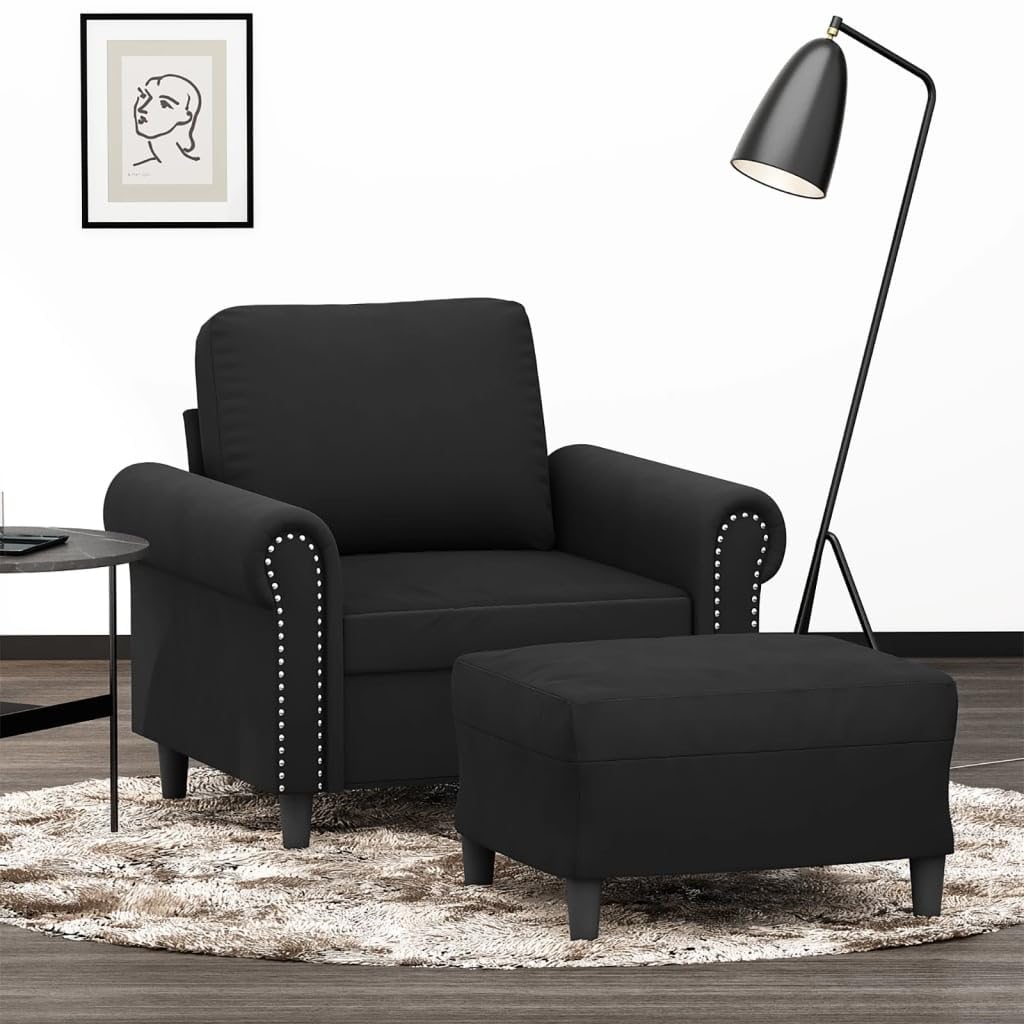 Gecheer Poltrona con Poggiapiedi Nero 60 cm in Velluto,Poltrona,Relax,Reclinabile,da TV,da Lettura,Poltrona da TV,Poltrona Relax,Comoda,Poltrona Reclinabile,P3201210