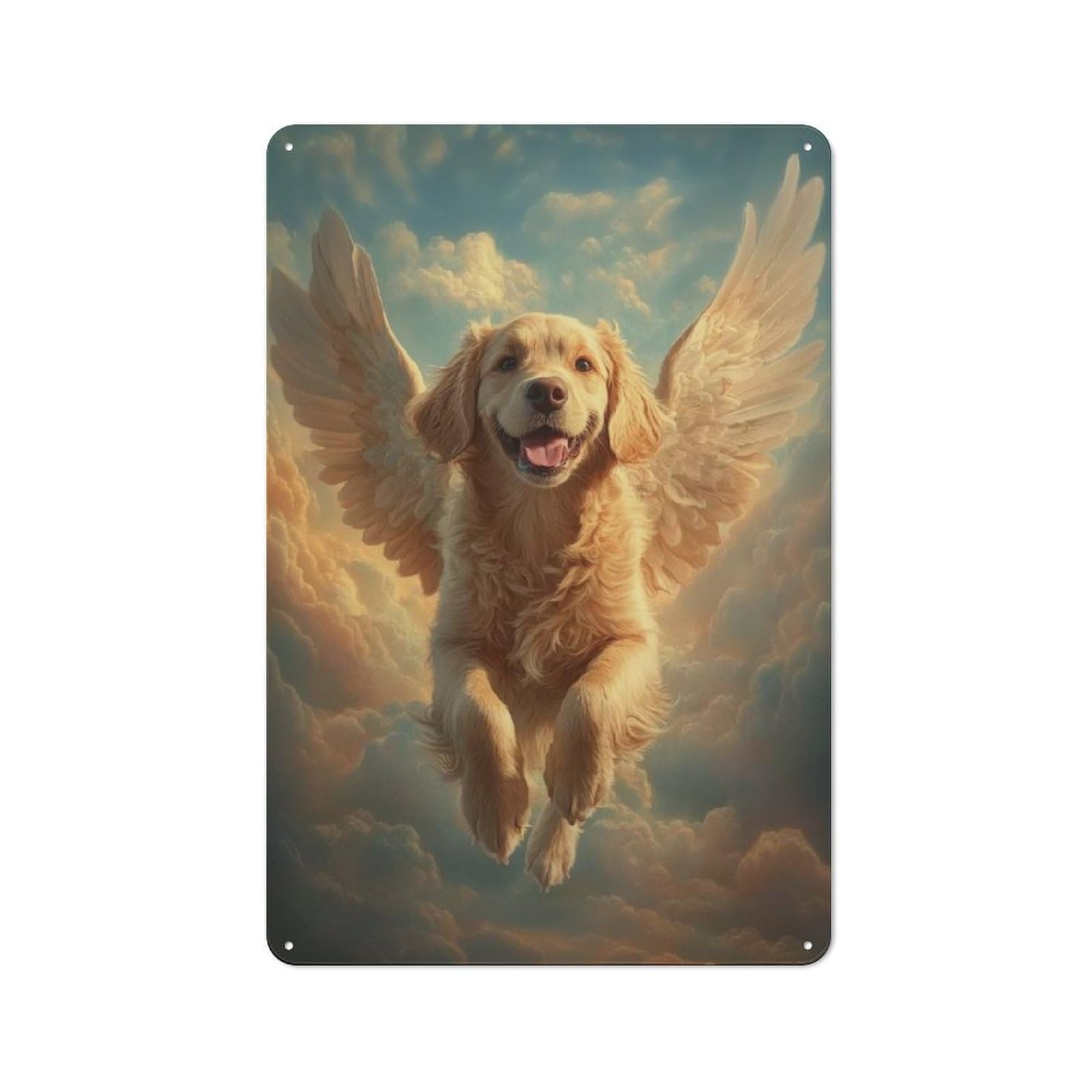 Junmoney Golden Retriever With Angel Wings Comforting 30X20cm Rustic Metal Sign With Pet Loss Art For Hobby Room Or Studio, Metal Sign Decor For Hobby Rooms And Studios