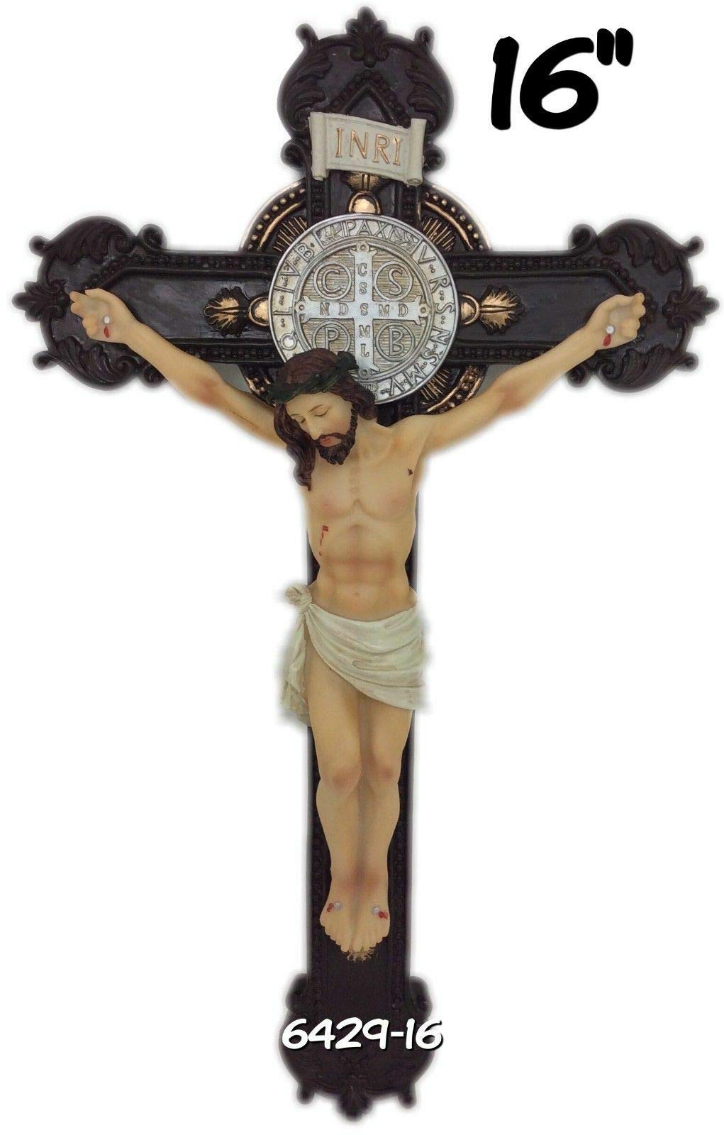 Crocifisso Da Parete San Benedetto In Metallo Smaltato - Croce Del Perdono Con Medaglia, Glow In The Dark, 17,8 Cm - Arte Sacra Per Benedizione E Protezione Della Casa