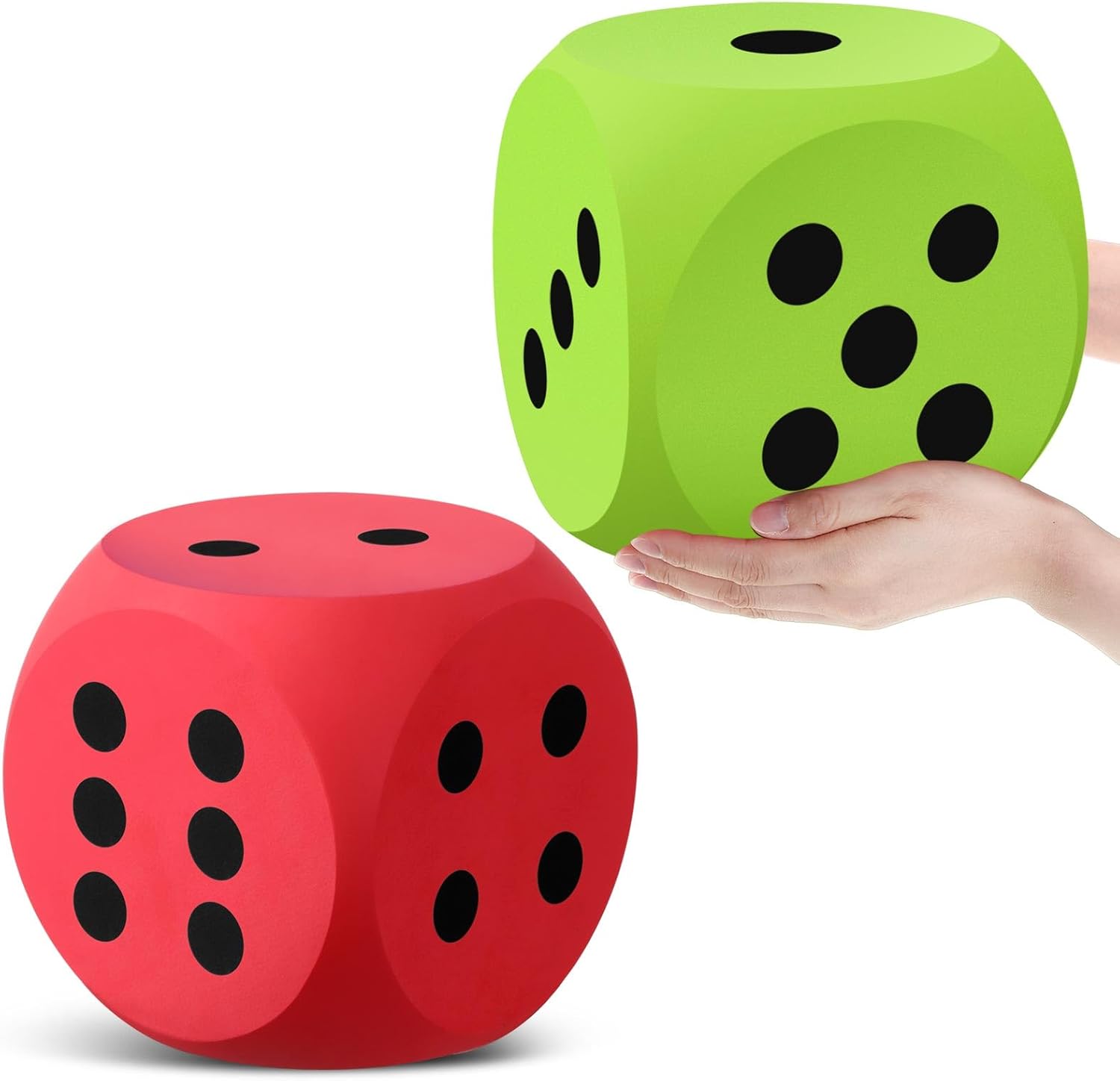 Shappy 7.9 Inches Foam Dice Fun Filled Large Educational Toy Kawaii Giant Dice Jumbo Decorative EVA Foam Big Square Building Blocks for Board Game Learning Sessions(2 Pcs,Red and Green) Red and Green 2