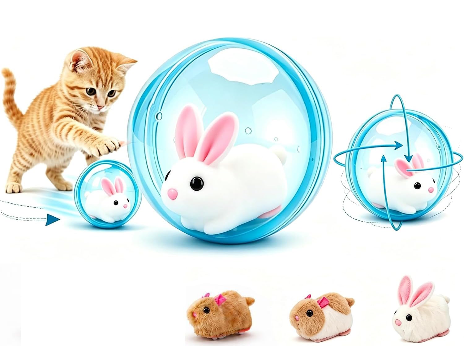 Kdely 2026 New Self-Rolling Interactive Cat Ball, Realistic Animal Automatic Moving Cat Balls, 360° Rolling Spin Moving Cat Ball, Fun Indoor Interactive Pet Ball for Cats Dogs Chasing，Blue：Rabbit