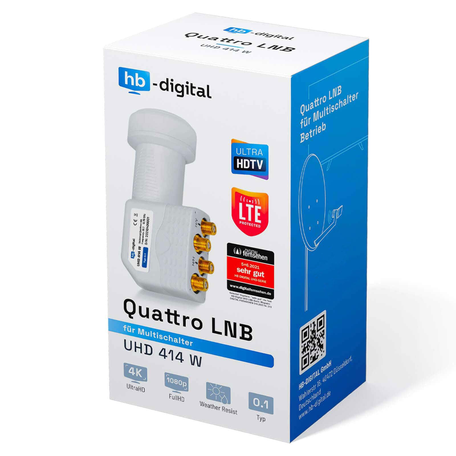 HB-DIGITAL Quattro LNB LNC do multiswitch ✨ Full HD TV 3D 4K biały biały biały styki pozłacane ■ ochrona przed warunkami atmosferycznymi (wyciągana)