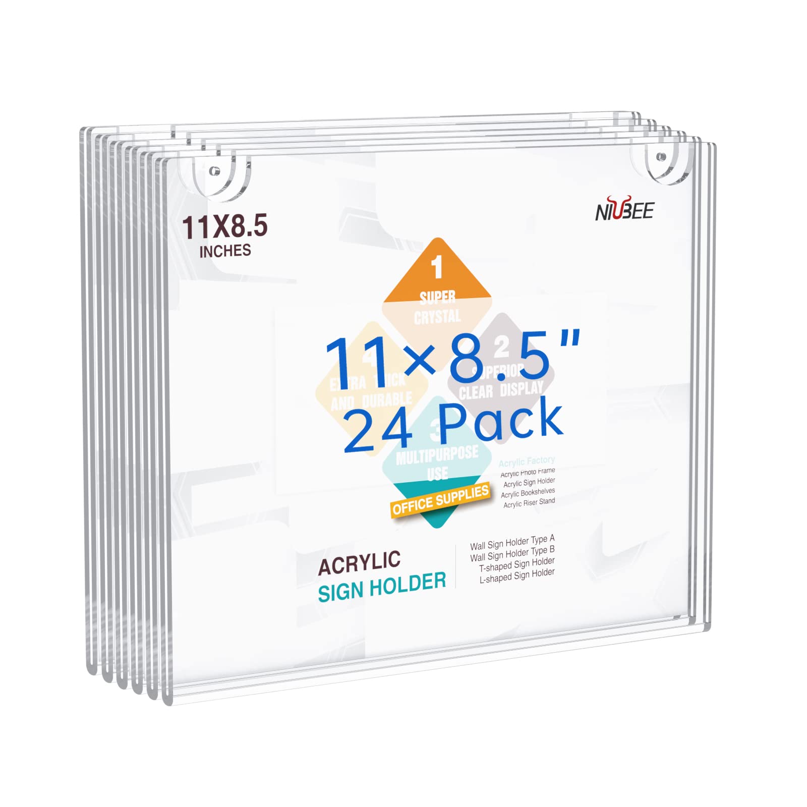 Cadre photo plastique transparent NIUBEE fixation sans perçage 3M lot de 24