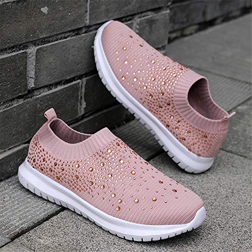 Image of GOSPT Women's Mesh Sport Shoes Rhinestone Glitter Slip On Ballroom Jazz Latin Dance Sock Sneakers
