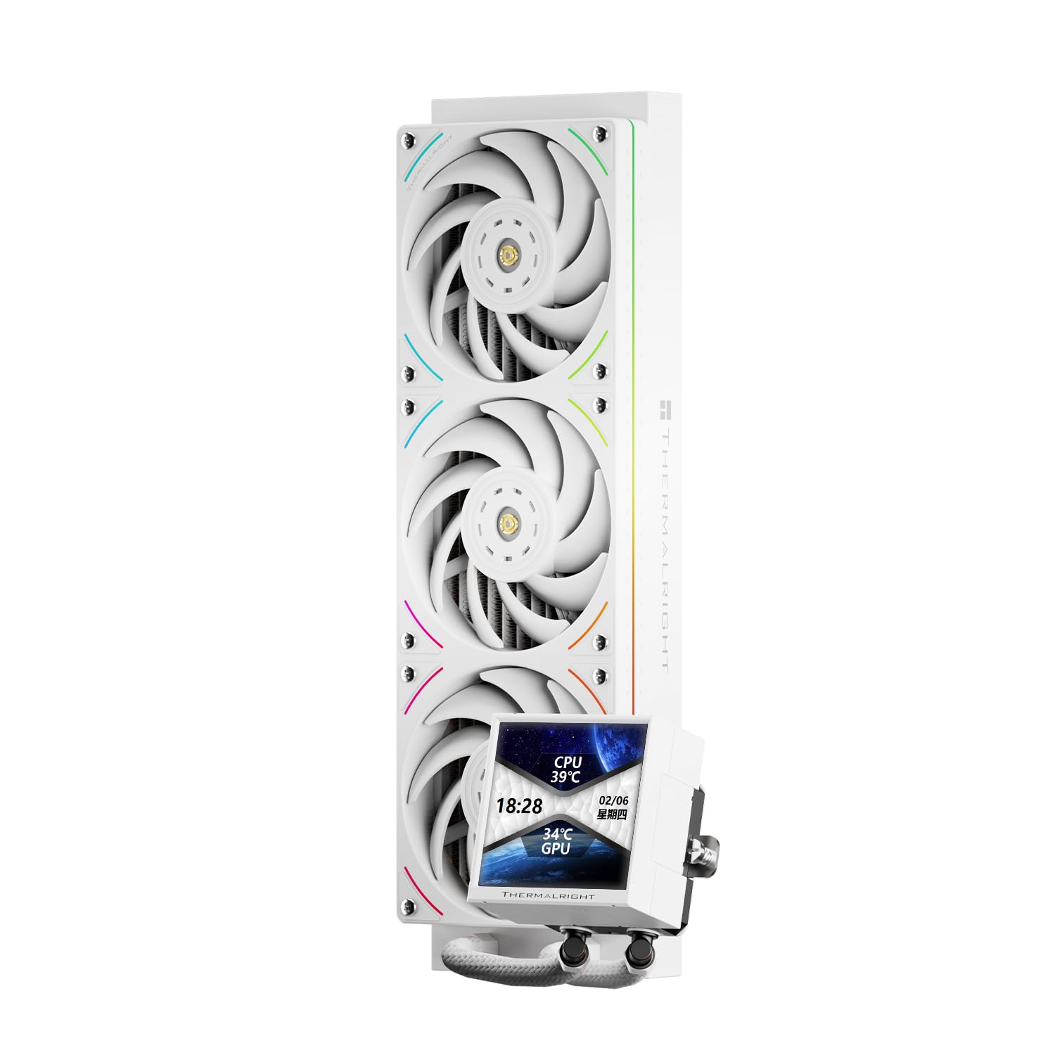 TR-Thermalright Peerless Vision 360 UB ARGB - Dispositivo di raffreddamento per CPU liquido bianco, schermo IPS LCD da 3,95 pollici con risoluzione 480 x 480, Aio da 360 mm, scarico combinato ventola
