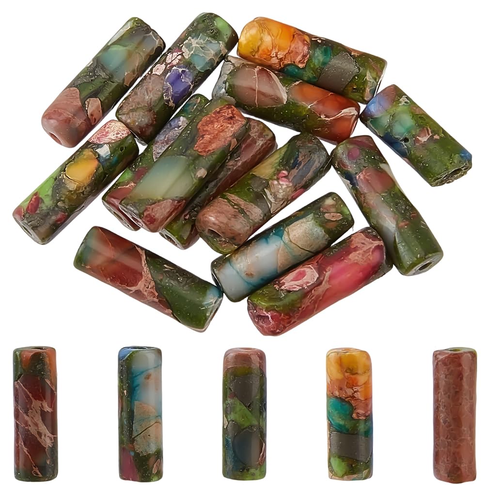 PONABEADIY 1 Box 4x13MM Natural Tube Stone Beads Strands with Hole Imperial Jasper Column Cylinder Gemstone Loose Spacer Bead Bulk for Jewellery Making Earring Bracelets Necklaces DIY Crafts Supply