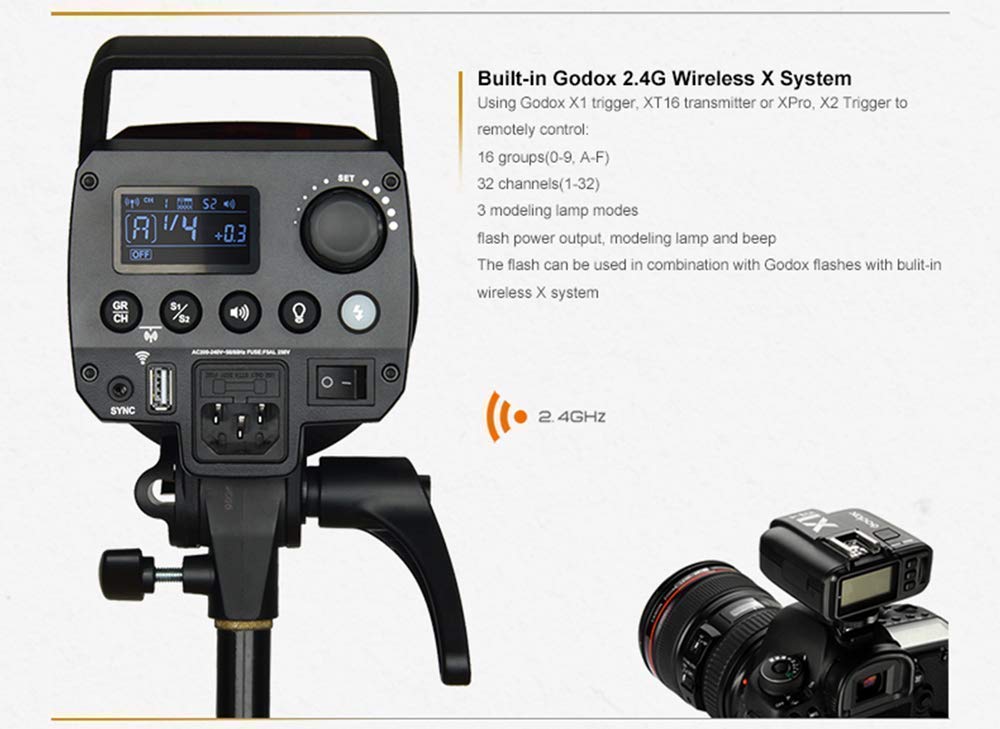 Godox MS300 Compact 300Ws LED Video Light, 5600K 2.4G Wireless X System, 0,1-1,3s Recyclingzeit, mit Bowens Mount 150W Einstelllampe für Studiofotografie, Porträt,Stilllebenfotografie