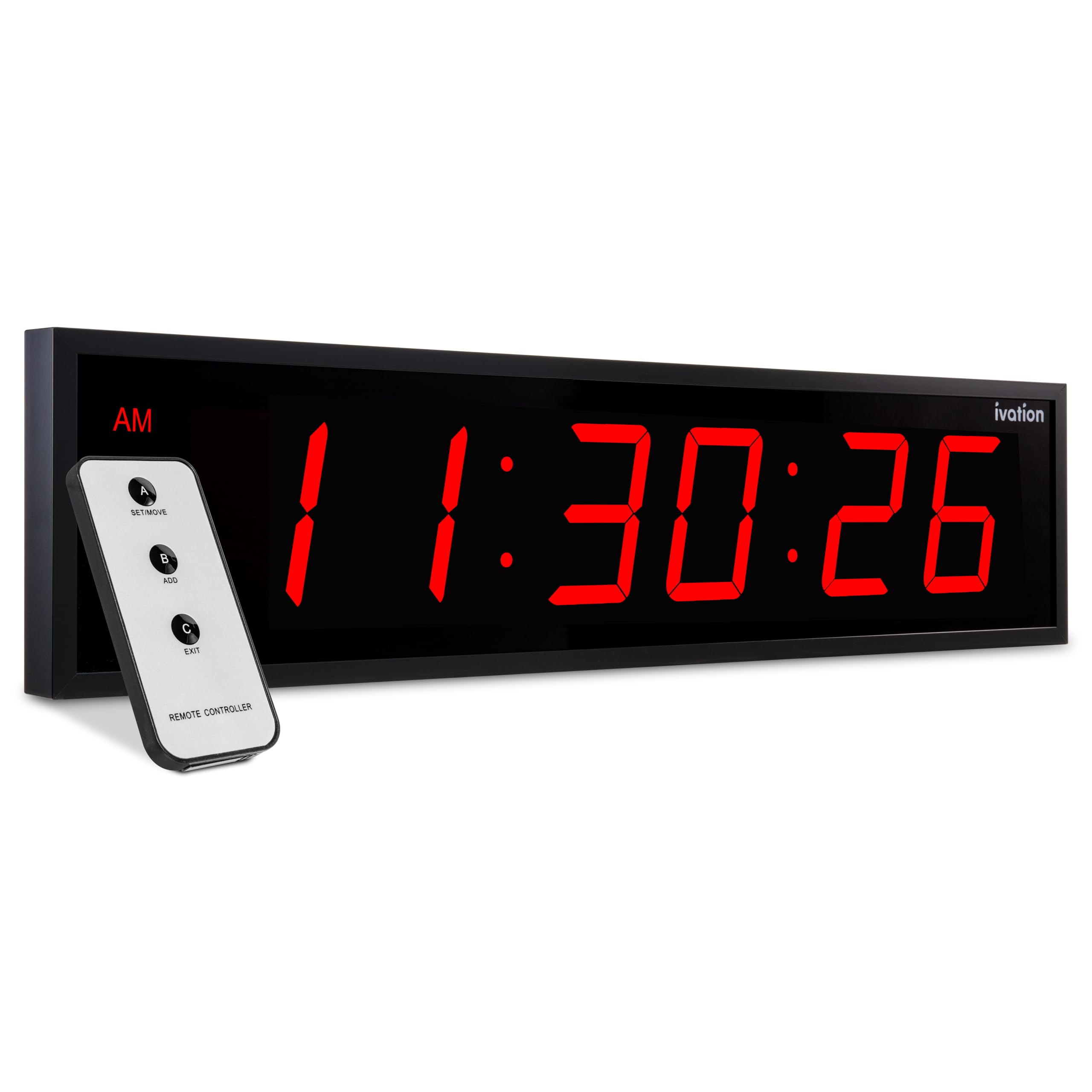 Ivation Oversized Large Digital Wall Clock - Big LED Digital Clock w/Large Display & Durable Aluminum Frame, Shelf or Wall Mount (24 Inch - RED) 6 Brightness Levels | Time Memory | Remote